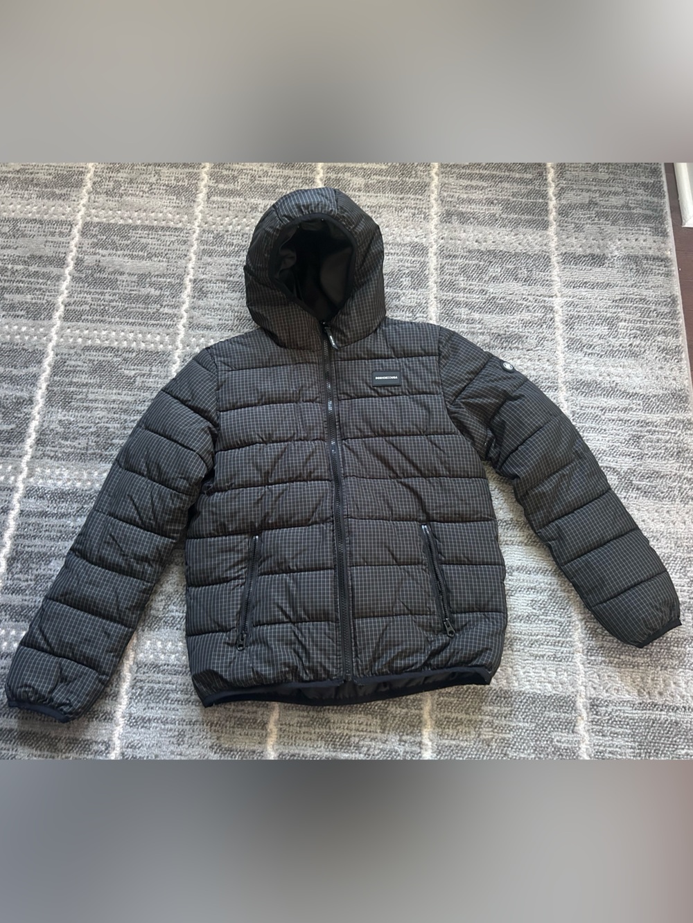 DC Black Grid Quilted Hooded Puffer